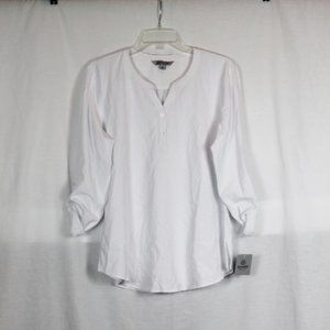 Zavate Apparel White Women's Long Sleeve Top Blouse Roll Tab Sleeves Large 035W